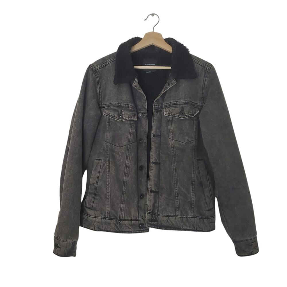 Cotton On | Fleece Lined Warm Distressed Black Denim Trucker Jacket